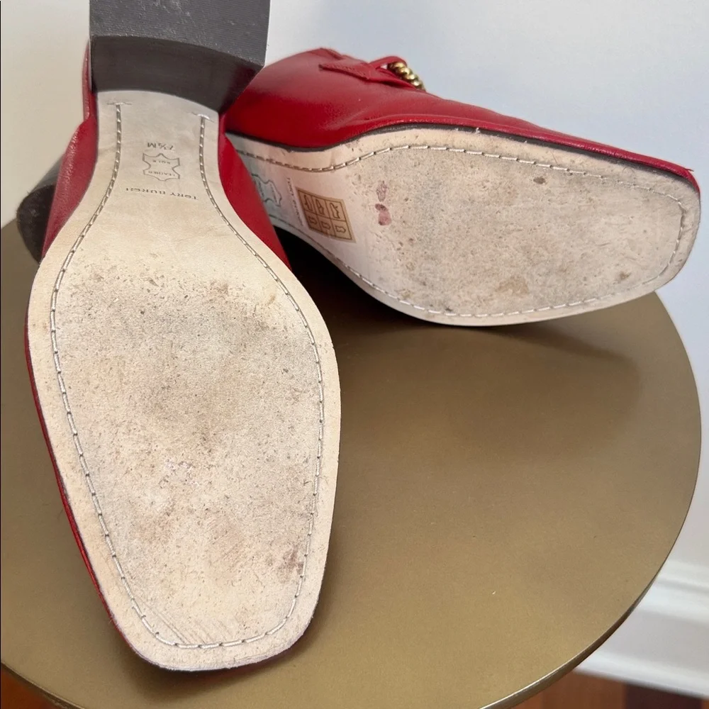 Tory Burch Leather Mules Size US 7.5 Tory Burch Red Leather Slip-On Shoes